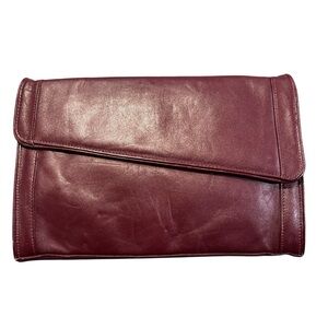 Vintage Genuine Leather Burgundy Clutch Bag. Minimalist. Classic 90s Y2k Style
